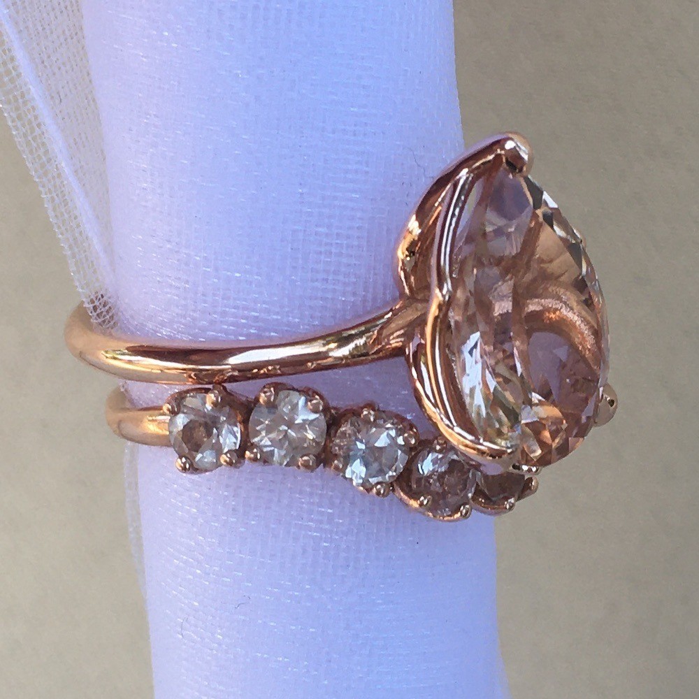 Pear Morganite Flower Ring with Matching Band 14k LS6156 LS6081