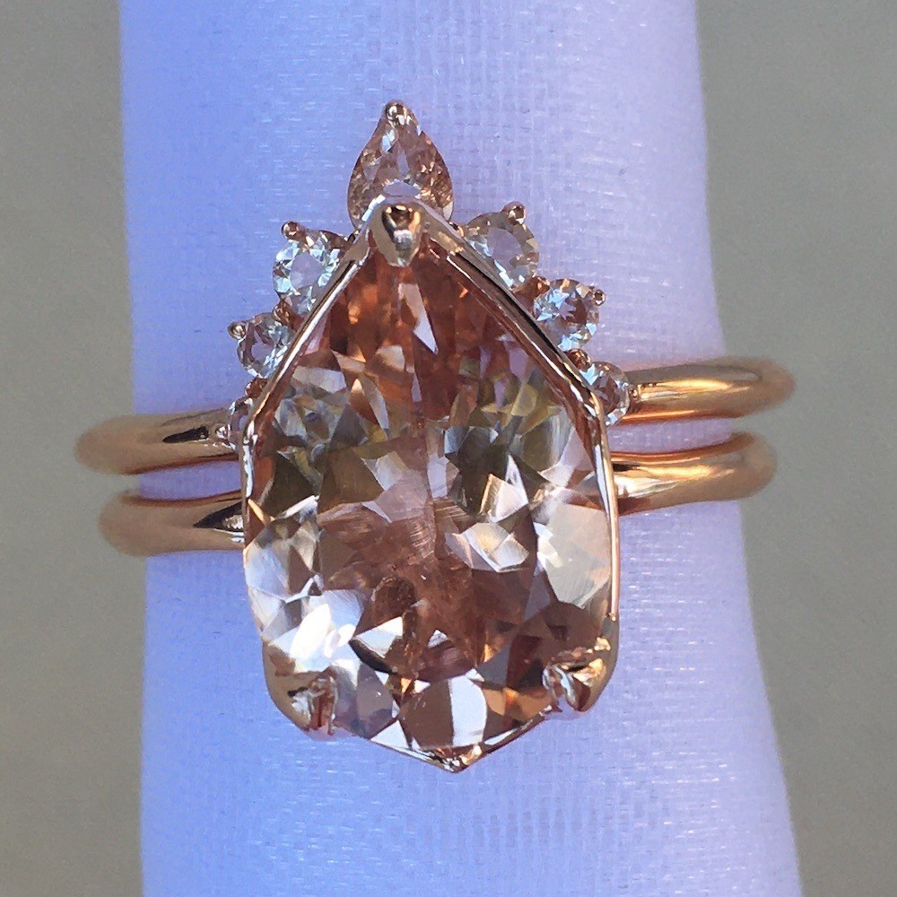 Pear Morganite Ring with Crown Band 14k Rose Gold LS6156 LS6125
