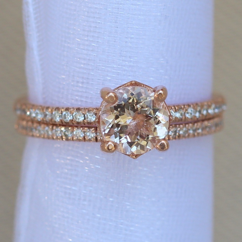 Round Morganite Engagement Ring with Diamond Band LS5133 LS5136