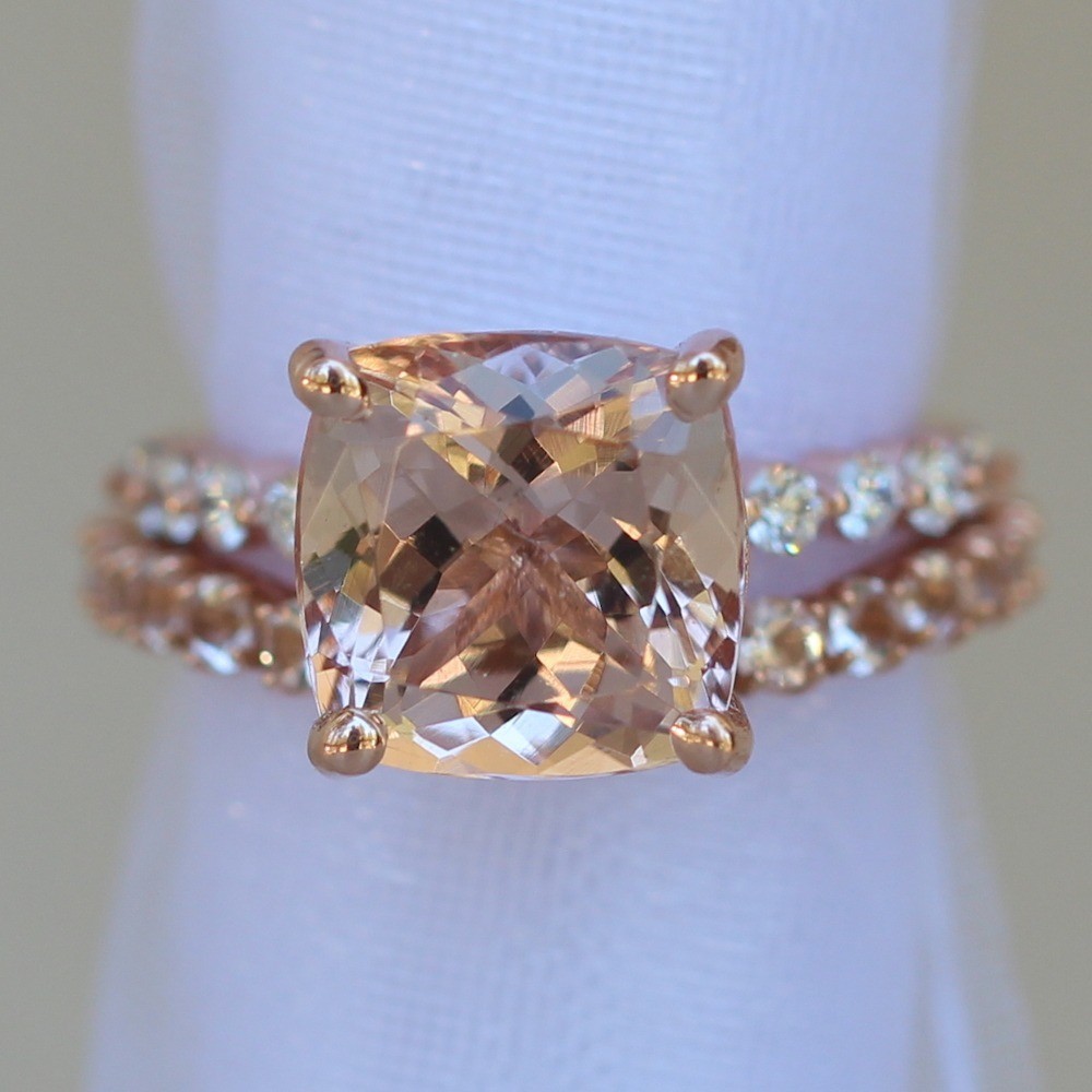 Square Cushion Cut Morganite Diamond Bridal Set LS6247 LS6082