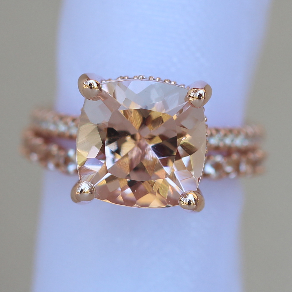 Square Cushion Morganite Wedding Set 14k Rose Gold LS3770 LS6082
