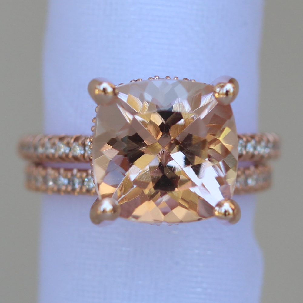 Square Cushion Morganite Wedding Set with Diamonds LS3770 LS6253