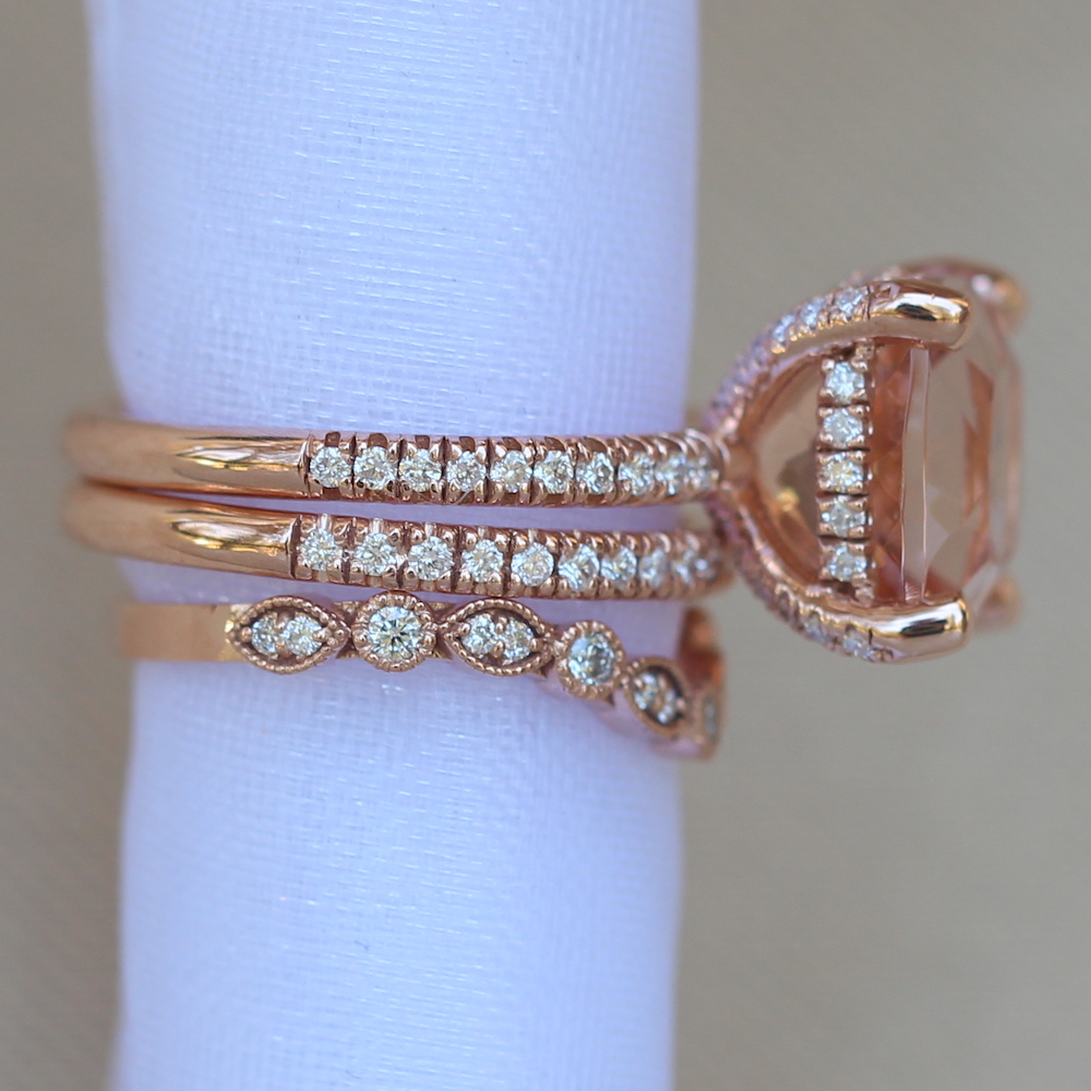 Square Cushion Morganite and Diamond Set LS3770 LS4115 LS6083