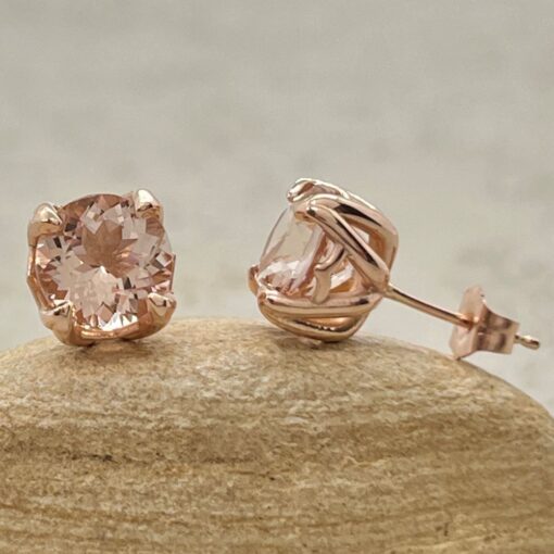 Solitaire Cute Round Peachy Pink Morganite Earrings Rose Gold LS6286