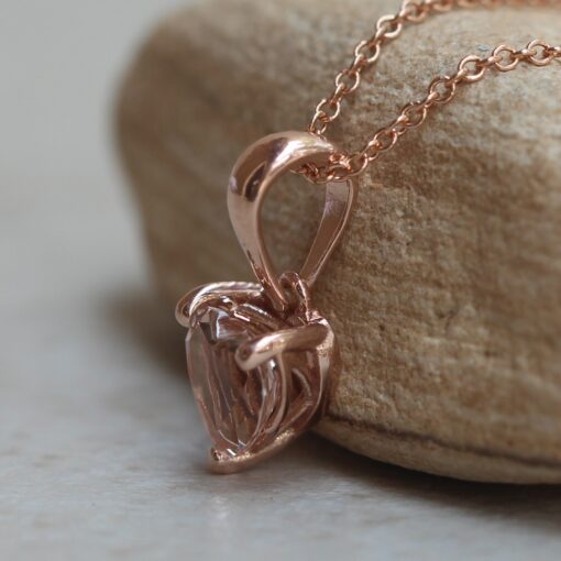 6mm Morganite Heart Necklace Solitaire Setting 18k Rose Gold LS5692