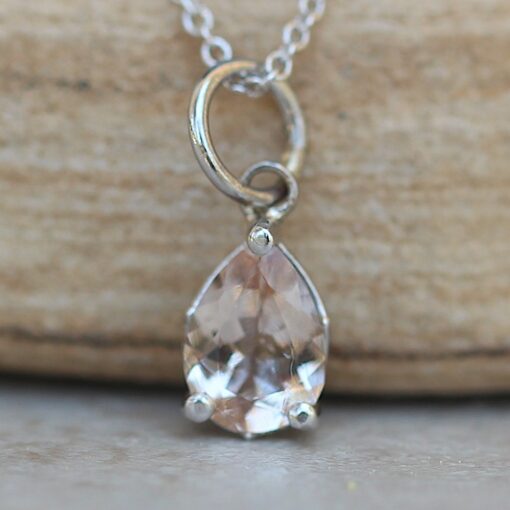 7x5mm Pear Cut Morganite Pendant Necklace in 14k White Gold LS5690