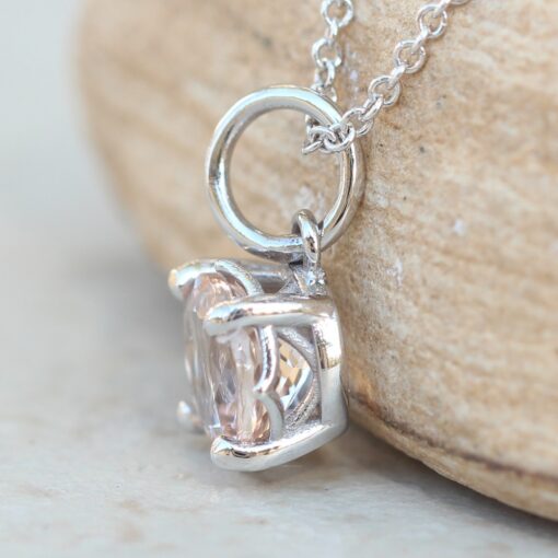 Dainty Round Morganite Pendant Necklace in 14k White Gold LS5693