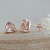 Handmade Trillion Morganite Earrings Studs in 14k Rose Gold LS5683