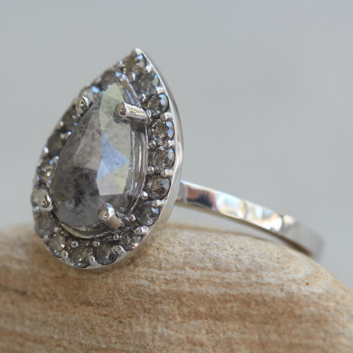 Pear Salt & Pepper Diamond Engagement Ring White Gold Platinum LS6372
