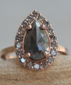 Pear Salt & Pepper Imperfect Diamond Engagement Ring Rose Gold LS6372