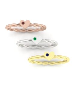 Birthstone Heart Ring Stackable Rose Yellow White Gold Platinum LS4193