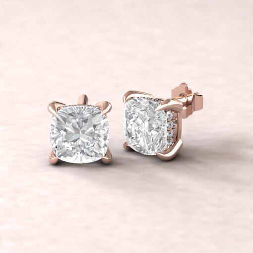 Certified Cushion Cut Lab Diamond Claw Prong Earrings Rose Gold LS5614