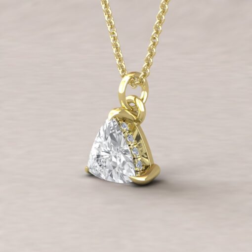 Certified Trillion Lab Diamond Necklace Hidden Halo Yellow Gold LS5625