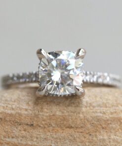 Cushion Cut IGI Lab Diamond Moissanite Ring White Gold Platinum LS5472