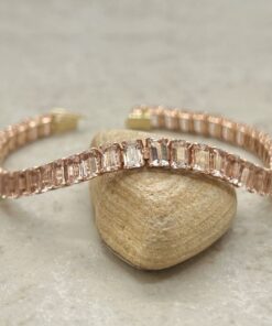 Emerald Cut Peach Morganite Gemstone Tennis Bracelet Rose Gold LS6316