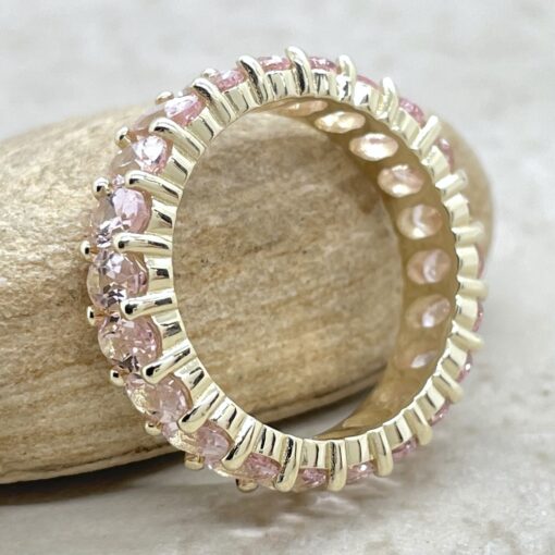 Full Eternity Oval Cut Pink Gemstone Morganite Band Yellow Gold LS6363