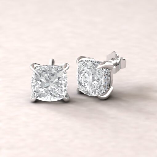 IGI Cushion Cut Lab Diamond Halo Earrings White Gold Platinum LS5614