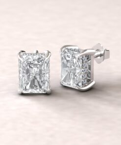 IGI Radiant Cut Lab Diamond Halo Earrings White Gold Platinum LS5630