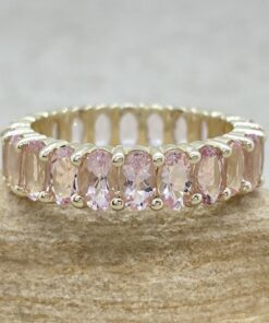 Oval Cut Pure Pink Morganite Gem Ring Full Eternity Rose Gold LS6363
