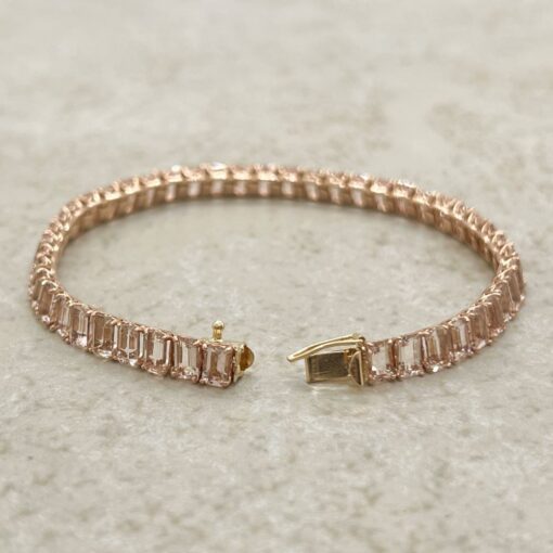 Peach Morganite Gemstone Tennis Bracelet Safety Clasp Rose Gold LS6316