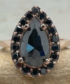 Pear Rose Black Diamond Engagement Ring Single Halo Rose Gold LS6379