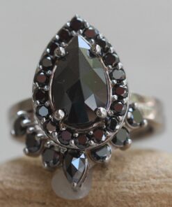 Pear Rose Cut Black Diamond Engagement Ring White Gold Platinum LS6381