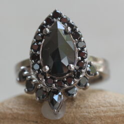 Pear Rose Cut Black Diamond Engagement Ring White Gold Platinum LS6831