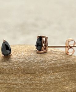 Pear Shape Rose Cut Black Diamond Stud Earrings Gift Rose Gold LS6513
