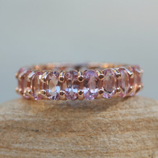 Pink Morganite Gemstone Band Eternity Stacking Ring Rose Gold LS6363