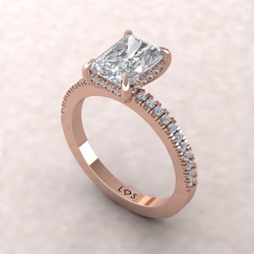 Radiant Cut Lab Diamond Engagement Ring Hidden Halo Rose Gold LS5487