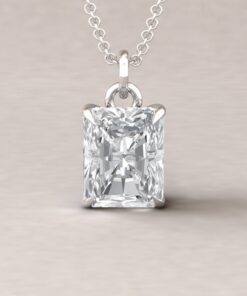 Radiant Cut Lab Diamond Fang Prongs Pendant White Gold Platinum LS5631