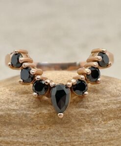 Round Cut Black Diamond Geometric Crown Wedding Band Rose Gold LS6380
