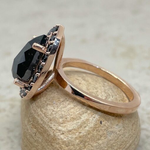 Salt & Pepper Pear Rose Black Diamond Engagement Ring Rose Gold LS6379