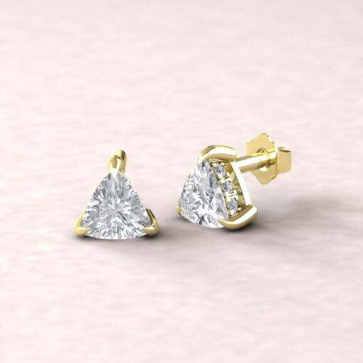 Trillion Cut Lab Grown Diamond Earrings Hidden Halo Yellow Gold LS5624