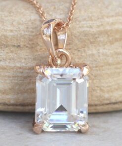 Certified Lab Diamond Moissanite Pendant Claw Prongs Rose Gold LS5621