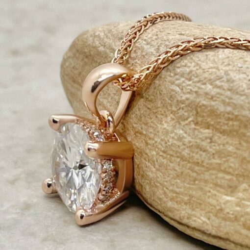 Certified Lab Diamond Moissanite Pendant Hidden Halo Rose Gold LS5617
