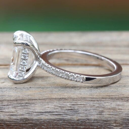 Emerald Cut Diamond Ring Hidden Side Halo White Gold Platinum LS5840