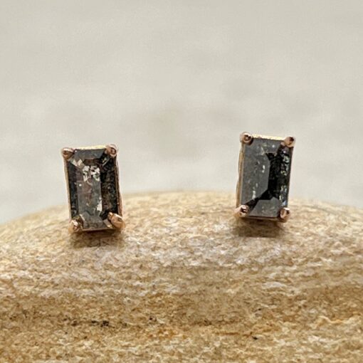 Emerald Cut Organic Salt and Pepper Diamond Earrings Rose Gold LS6539