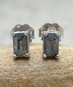 Emerald Cut Salt and Pepper Diamond Studs White Gold Platinum LS6539