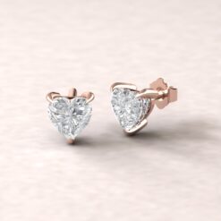 Heart Cut Lab Diamond Earrings Hidden Halo Claw Prong Rose Gold LS5626