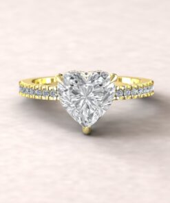 Heart Cut Lab Diamond Engagement Ring Hidden Halo Yellow Gold LS5475