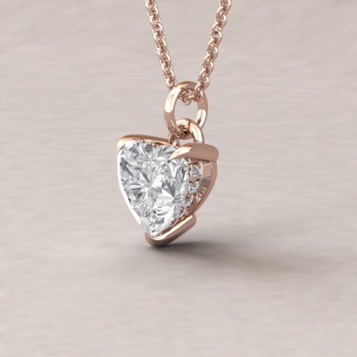 Heart Cut Lab Diamond Hidden Halo Pendant Claw Prongs Rose Gold LS5627