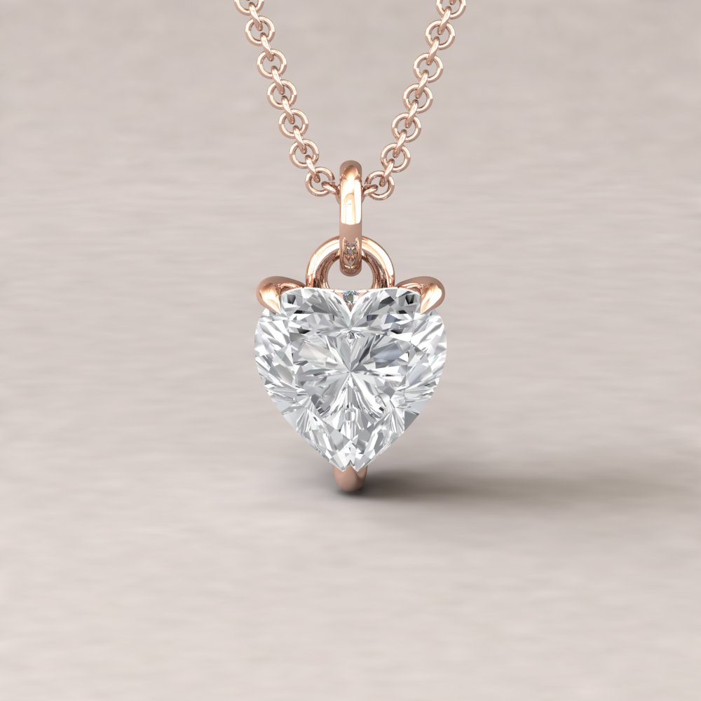 Heart Cut Lab Diamond Pendant with Diamond Hidden Halo, Fang