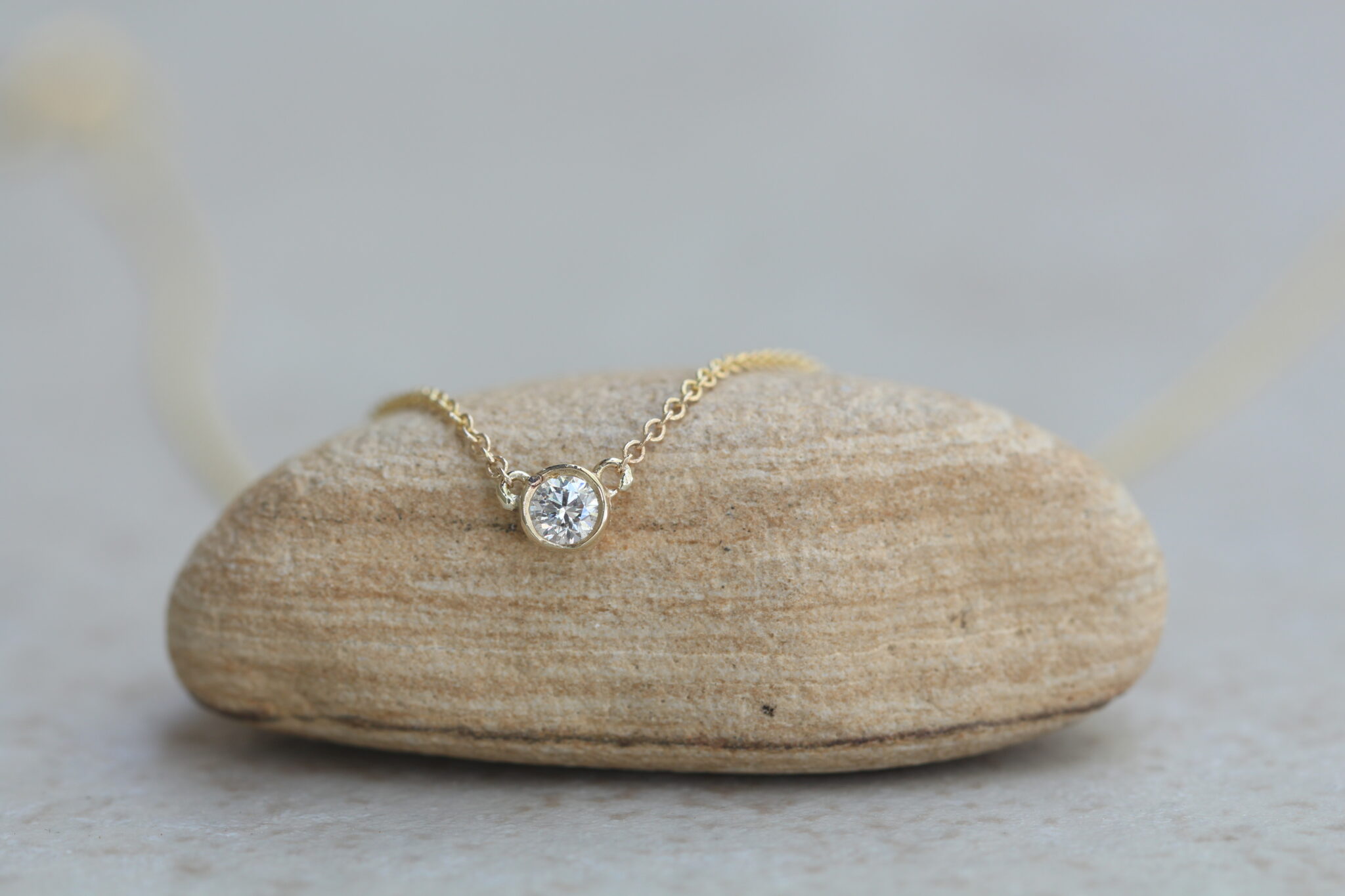 Custom bezel set diamond necklace in 14k yellow gold - Image 2