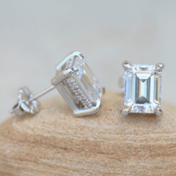 Lab Diamond Moissanite Earrings Side Halos White Gold Platinum LS5620