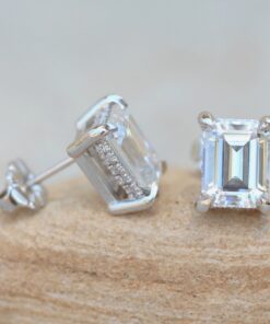 Lab Diamond Moissanite Earrings Side Halos White Gold Platinum LS5620