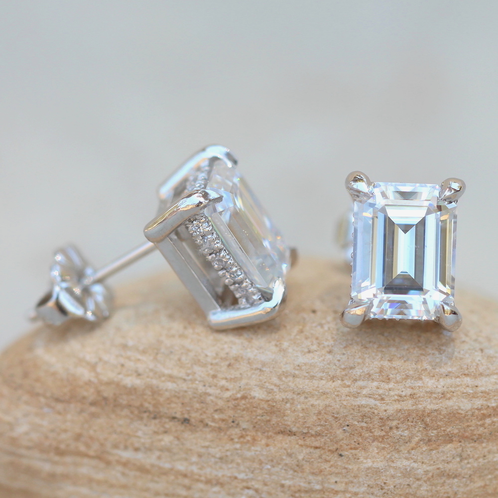 Lab Diamond Moissanite Earrings Side Halos White Gold Platinum LS5620