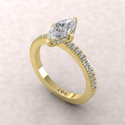 Lab Grown Diamond Halo Engagement Ring Claw Prongs Yellow Gold LS5826