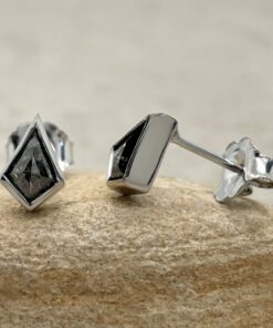 Organic Salt and Pepper Diamond Studs Gift White Gold Platinum LS6512