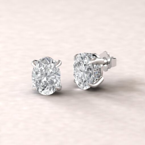 Oval Cut Lab Diamond Earrings Hidden Halo White Gold Platinum LS5618
